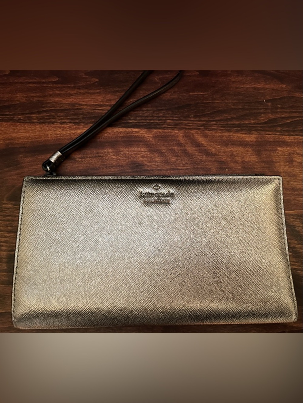 Kate Spade Metallic Gold Wristlet Wallet Clutch Zip Pouch